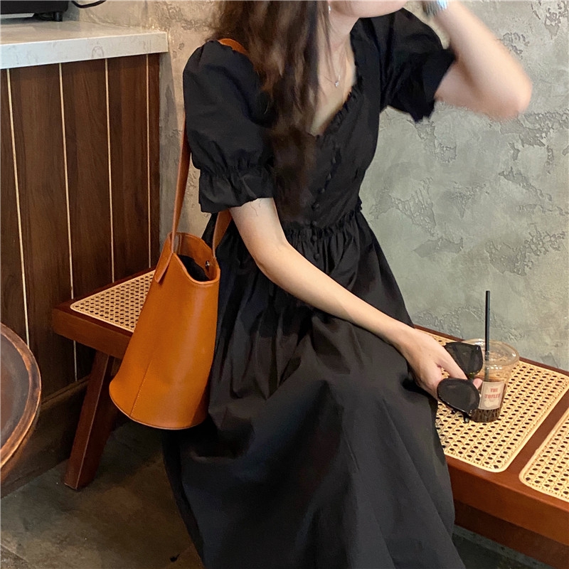 Đầm midi cổ vuông tay phồng thời trang thanh lịch 35861