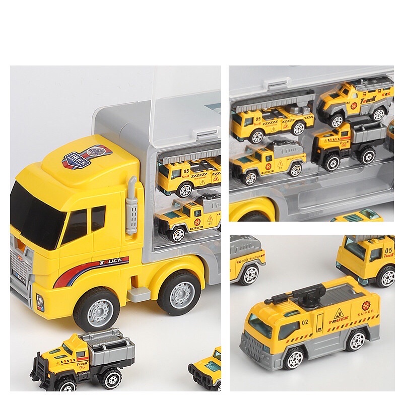 Set xe tải nhiều ngăn 6 trong 1, đồ chơi ô tô cho bé trai