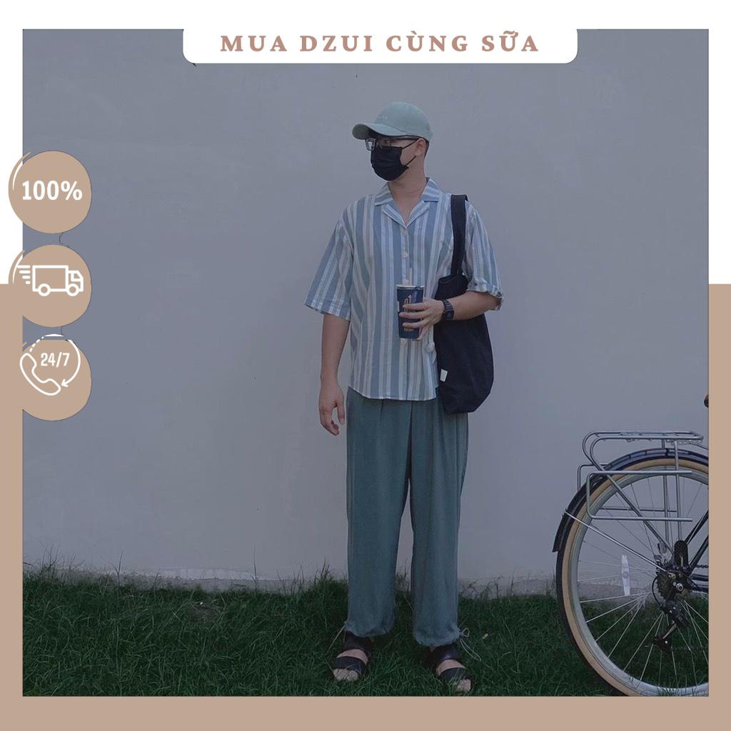 Áo sơmi cổ vest sọc xanh kiểu hàn quốc - hàng thiết kế mẹ & bé  a-19