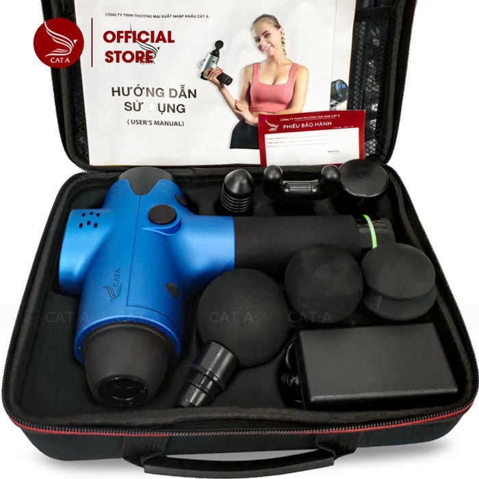 Súng Massage cầm tay cao cấp Cát Á EM003 - 20 Mức độ rung, 6 đầu trị liệu - Trị đau nhức, giảm căng cơ