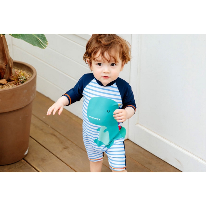 1PC Kid's Swimwear Baby Boy Swimsuit Cute Dinosaur Long Sleeve Sunscreen Swimsuit