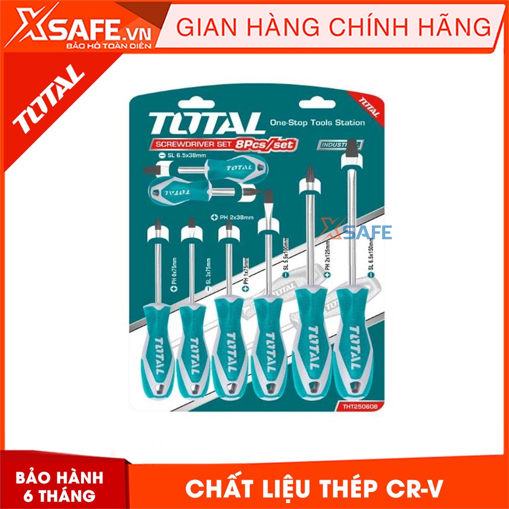 Bộ 8 tua vít TOTAL THT250608 tay cầm mới Bộ tuốc nơ vít chất liệu CR-V chịu nhiệt, chống ăn mòn, bền bỉ dễ sử dụng