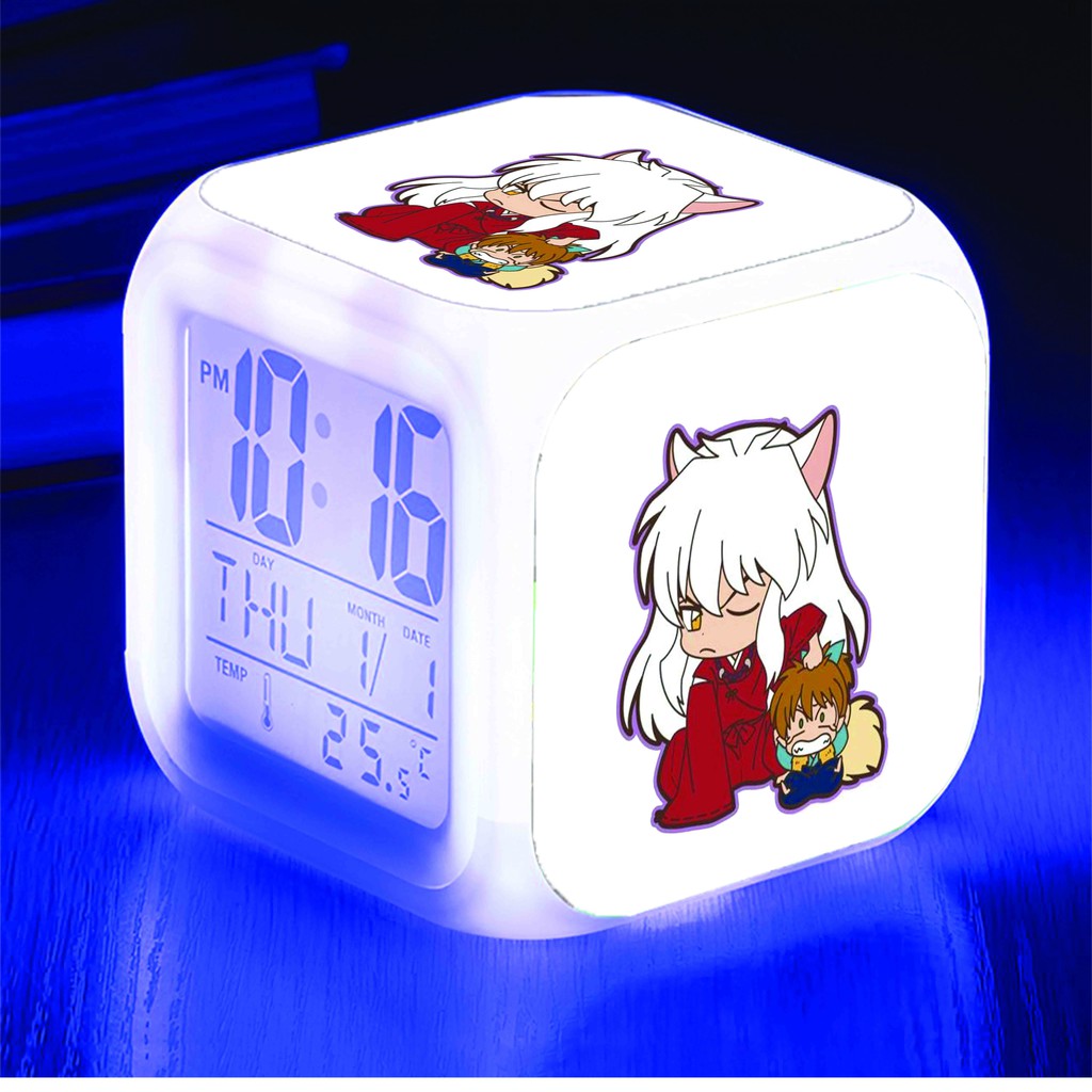 Đồng hồ báo thức để bàn in hình INUYASHA KHUYỂN DẠ XOA anime chibi LED đổi màu