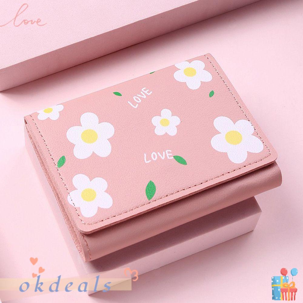 ღOKDEALSღ Fashion Women Wallet Small Multi Card Holder Clutch Flower Printed Buckle PU Leather Folding Coin Purse/Multicolor