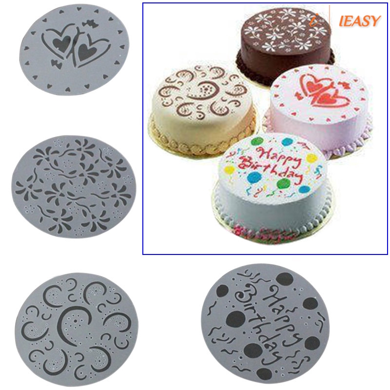 IE❤4x DIY Cake Decorating Flowers Heart Printed Pattern Stencil Designs Baking Tool