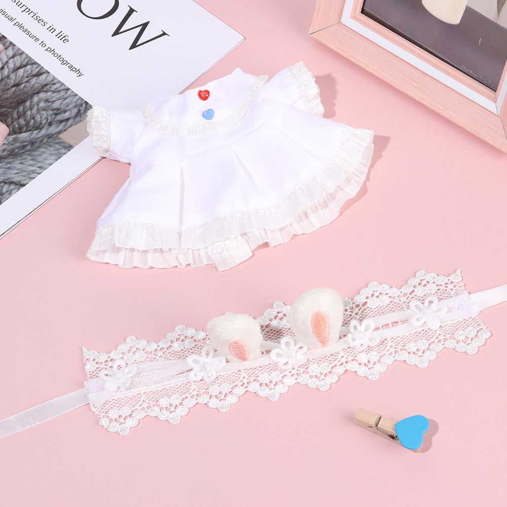 LUOLV Gift Idol Dolls Accessories Changing Dressing Game Cotton Stuffed 20CM Doll Clothes Playing House Cartoon Pattern Outfit Skirt Shirt Headband Toy Plaid Dress