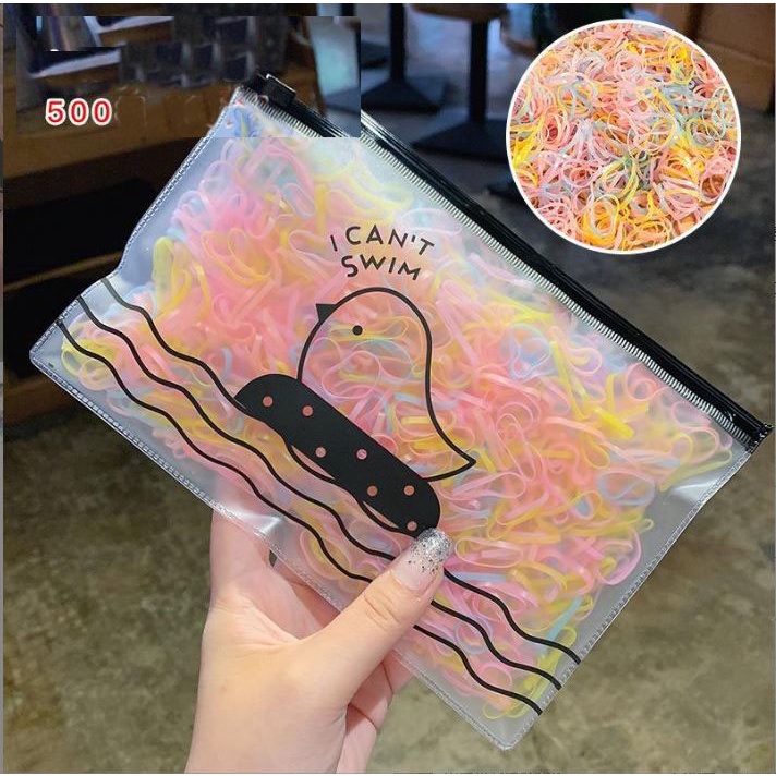 Túi 500 thun cột tóc co giãn nhiều màu sợi lớn thời trang Orin