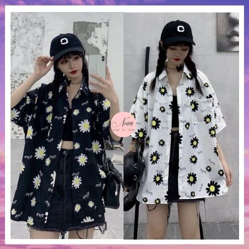 Áo Sơ Mi Hoa Cúc Nam Nữ Free Size Kiểu Dáng Tay Lỡ 40-85Kg NinaStore (Có Video + Ảnh đánh giá)