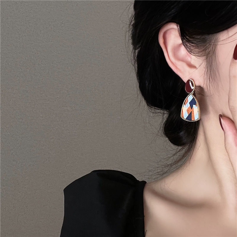 Bông Tai Hình Học Bằng Vải Nỉ Màu Sắc Mạ Bạc 925 Phong Cách Hàn Quốc Thời Trang