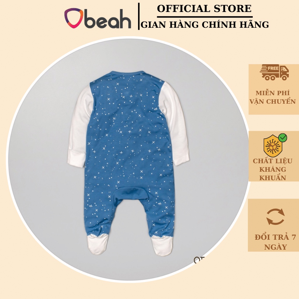 Bộ bodysuit liền tất in hình OBEAH Màu xanh lam hình sao chất liệu vissco Fullsize 59 đến 80 Mã OB082109
