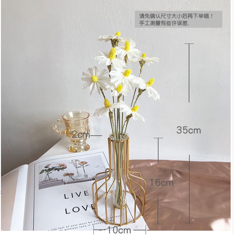 Bình Hoa Thủy Tinh Phối Lông Vũ Màu Vàng Phong Cách Bắc Âu