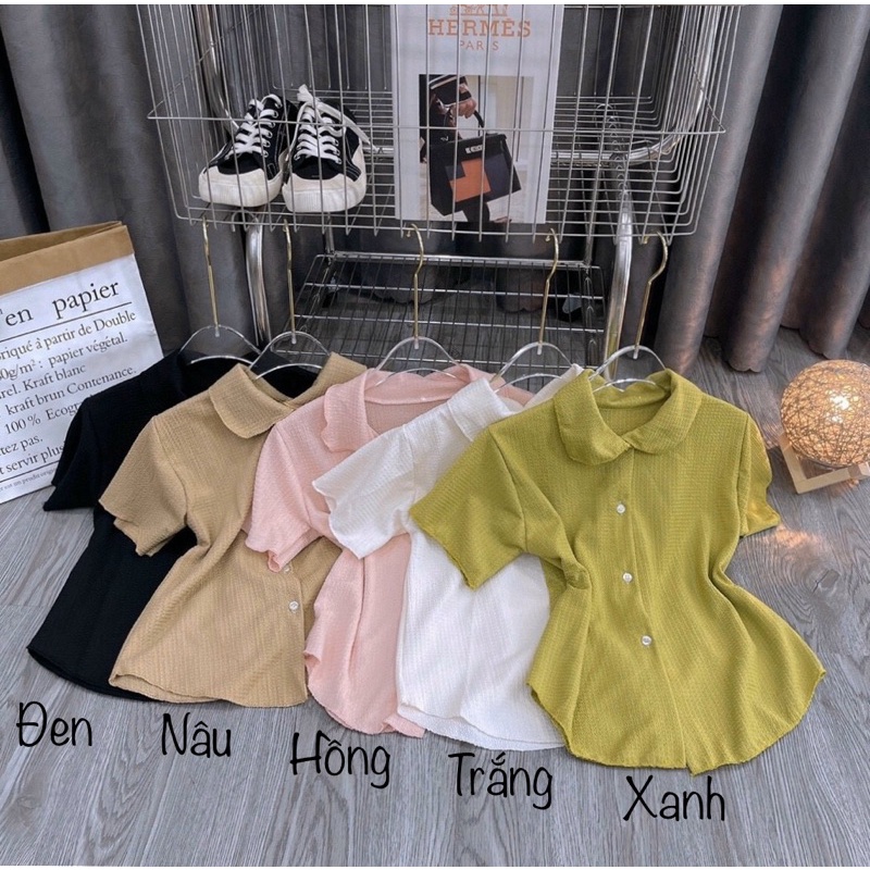 Áo sơ mi xốp tay ngắn vạt bầu siêu yêu
