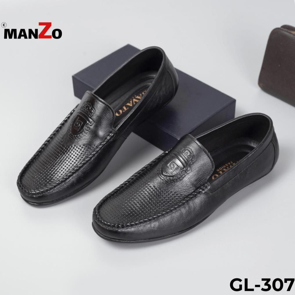 [DA THẬT] Giày lười công sở cao cấp da bò cao cấp màu đen - Manzo GL-307