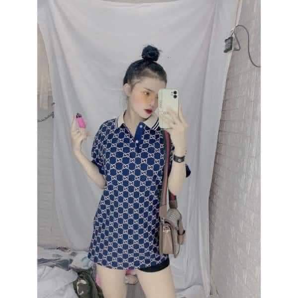 Áo Polo Nam Nữ Họa Tiết Vân ổi GG, Áo Phông Polo Nam Nữ Cổ Bẻ From Rộng Cotton Cao Cấp