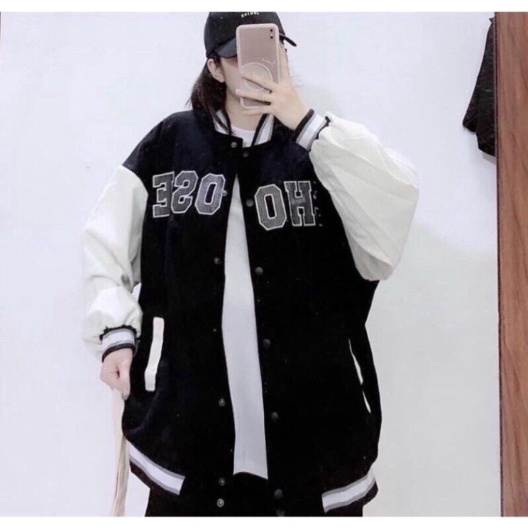 Áo Khoác Bomber Nhung Tăm Gân 2 Lớp Thêu Chữ CHOOSE ❤ Áo BomBer Bóng Chày Nam Nữ Phong Cách Hàn Quốc