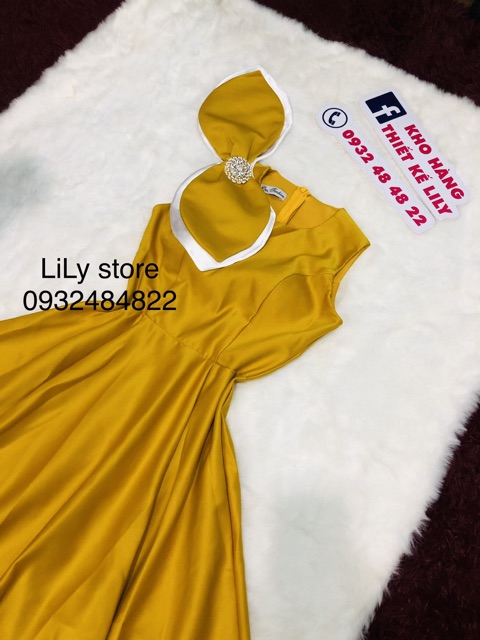 ( ẢNH VÀ VIDEO THẬT1000%) Đầm kết lá phối màu kèm nơ cài đá