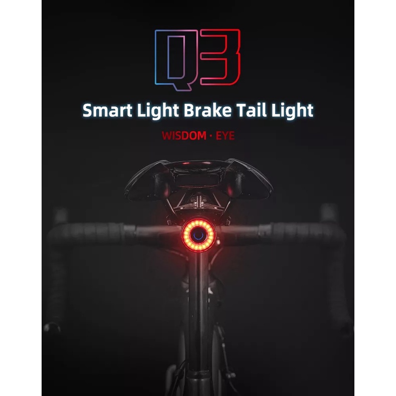 Đèn hậu xe đạp Rockbros Q3, đèn thông minh có nhiều cảm biến