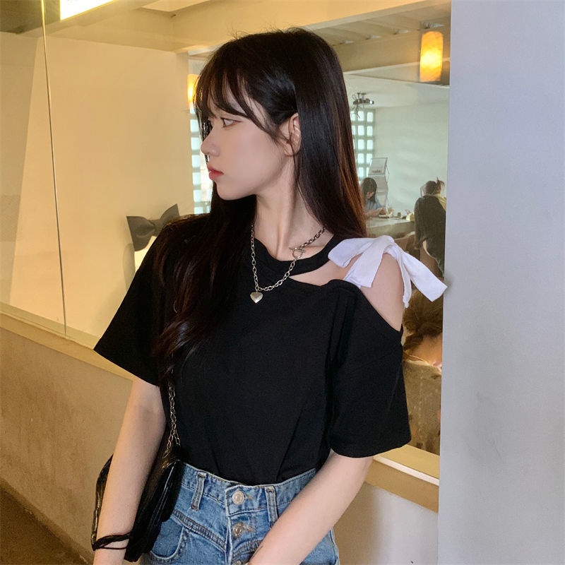 Áo Thun Crop Top Tay Ngắn Hở Vai Phong Cách Hàn Quốc Thời Trang Mùa Hè Mới Cho Nữ