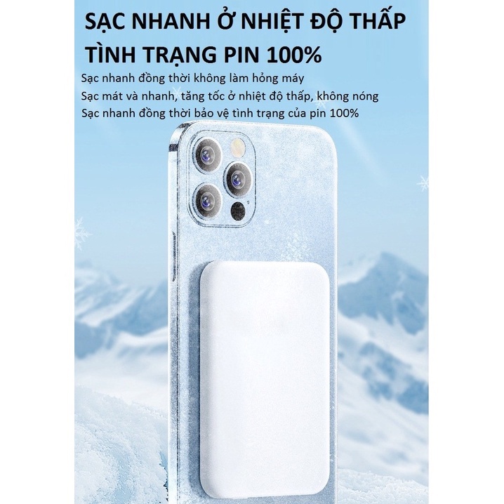 Sạc Dự Phòng Không Dây Từ Tính Sạc Nhanh Pin 5000mah Mini Nhỏ Gọn Cao Cấp Dùng Cho iPhone 8/X/11/12/13 An Toàn,Tiện Dụng