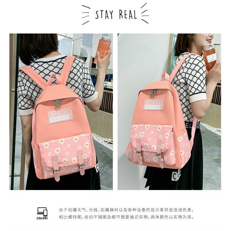 [HOT TREND] Set balo chống nước 3 món hoa cúc nhí.abe