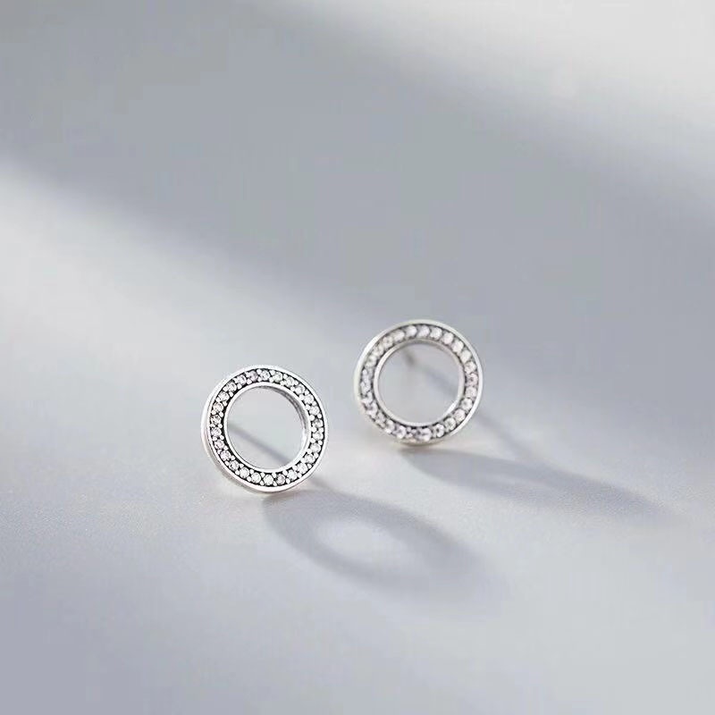 Nữ thời trang Hàn Quốc Bông tai Rhinestone Cá tính Bông tai Stud tròn
