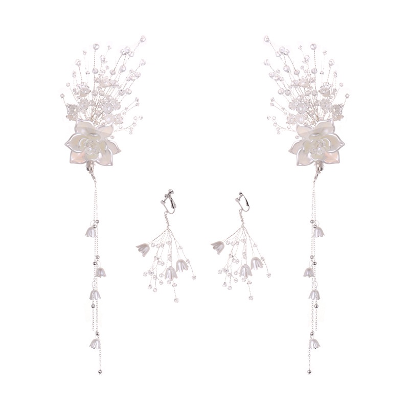 GETNOIVAS Bông Tai Kim Loại Dạng Chuỗi Tua Rua Đính Pha Lê Phong Cách Hàn Quốc Cho Cô Dâu