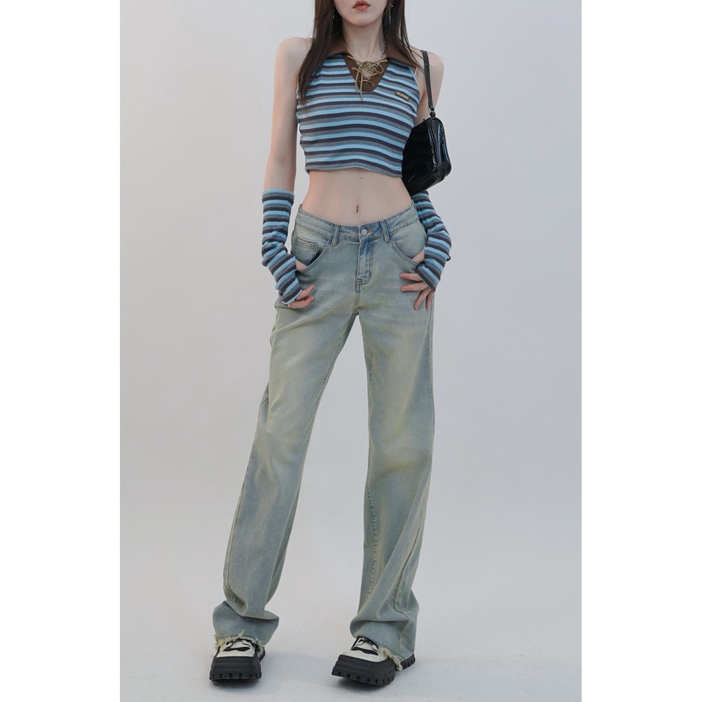 ☼☍☒Quần Jean Dài Ống Rộng Phong Cách Âu Mỹ Mẫu Mới 2022 Thời Trang Mùa Hè Cho Nữ