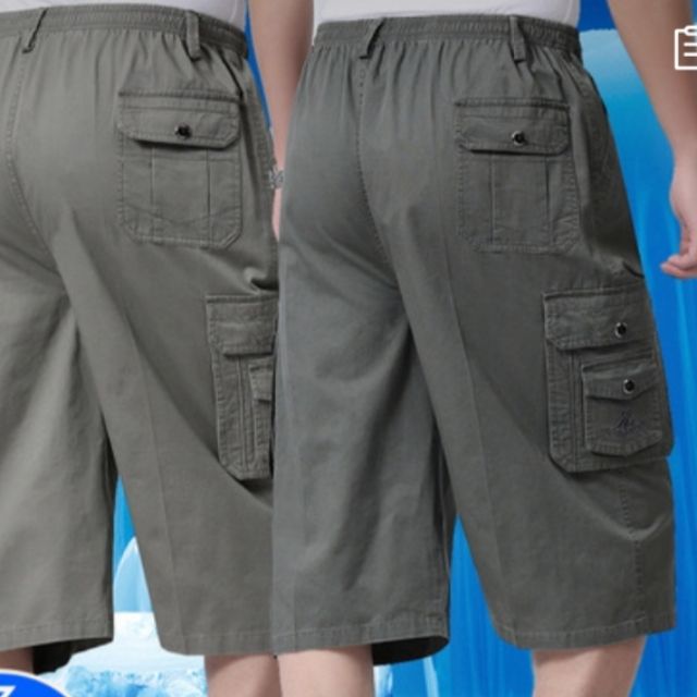 Quần ngố nam  trung niên túi hộp chất thô dài qua gối.