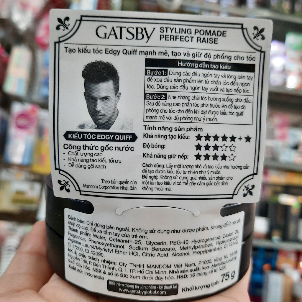 Wax Vuốt Tóc Gatsby Pomade Perfect Raise 75g đen