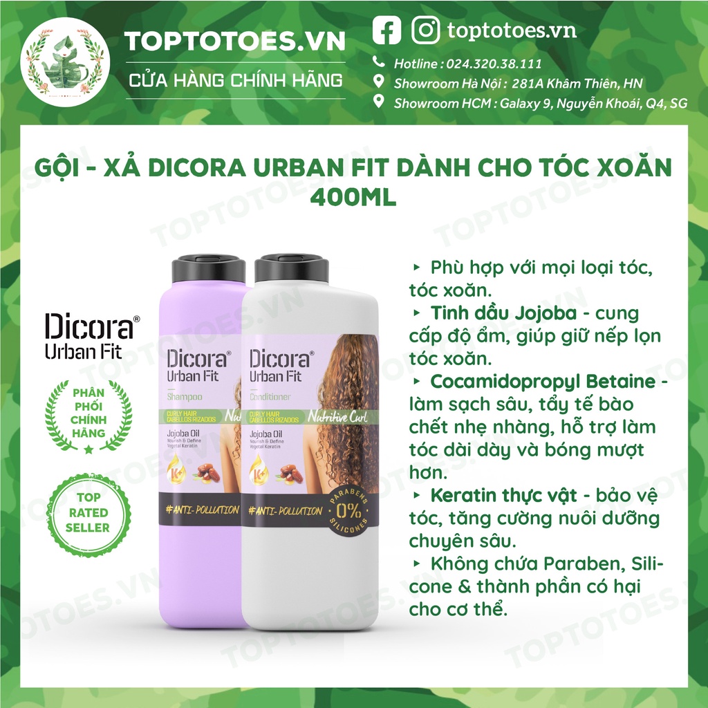 Dầu Gội Xả Dicora Urban Fit chiết xuất tinh dầu Jojoba dành cho tóc xoăn - 400ml [NHẬP KHẨU CHÍNH HÃNG 100%]