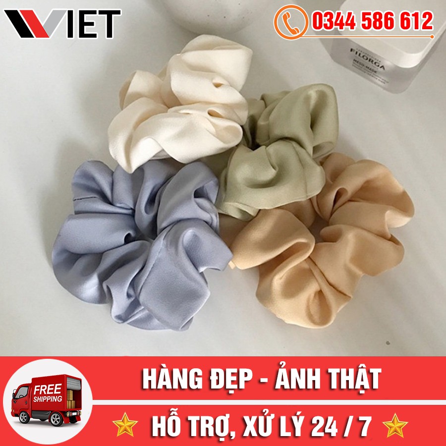 Dây Buộc Tóc Vải Scrunchies Phi Bóng Màu Trơn Cho Nữ