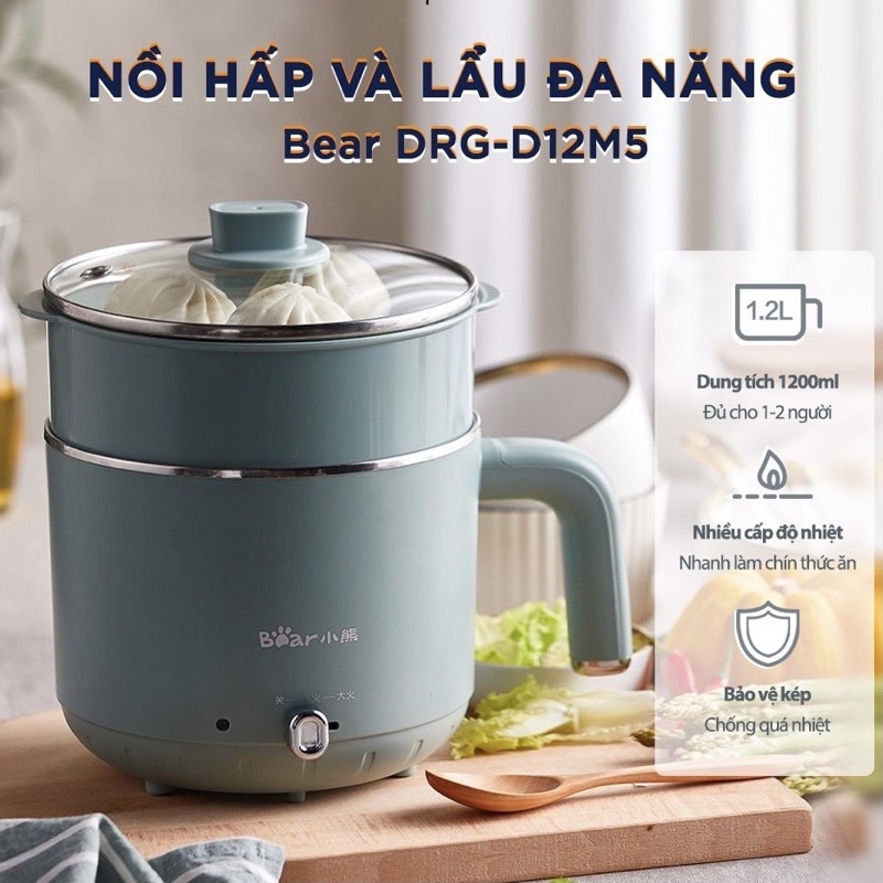 Nồi Lẩu Điện Và Hấp Đa Năng 1.2L Bear Bản Quốc Tế Chính Hãng - Bảo Hành 18 Tháng