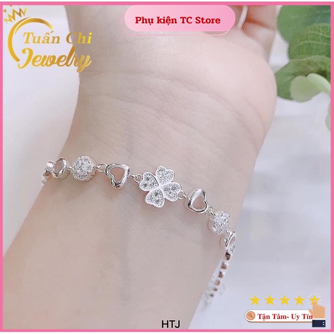 MẪU MỚI  Lắc Tay Bạc Nữ Cỏ 4 Lá May Mắn, Vòng Tay Nữ Kiểu Dáng Dễ Thương