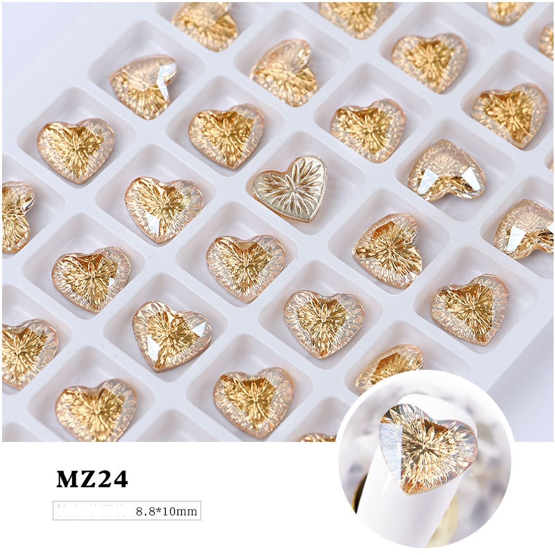 Charm đá khối AB đính móng tay size to 8.8 x 10mm , Charm nail hình trái tim cao cấp viên lớn trang trí móng