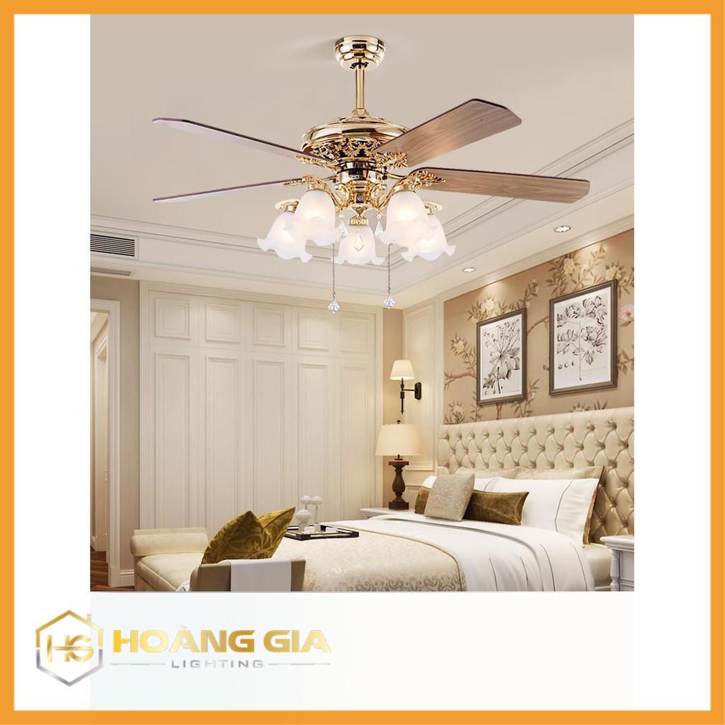 Quạt Trần Đèn - Quạt Đèn Chùm CIZOMI Cánh Gỗ Phong Cách Cổ Điển - Tặng Kèm Bóng LED