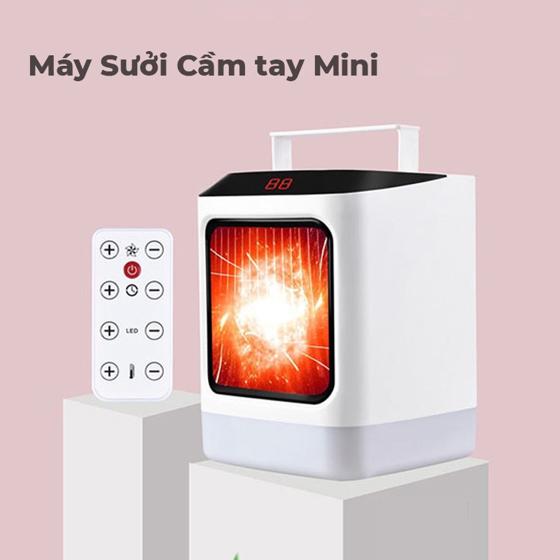 Máy sưởi mini, quạt sưởi mini tiết kiệm năng lượng có điều khiển, tự điều chỉnh nhiệt độ tiện dụng