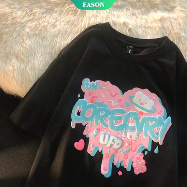 Pure Cotton Retro Bear Love T-shirt Female Summer Loose Short-sleeved T-shirt Vitality Cute T-shirt Girl【E.A】