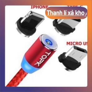 Bộ Cáp Sạc 3 Trong 1 - Cáp Sạc Dây Dù Từ Tự Hút Nam Châm 3 Đầu Sạc Cho Iphone | micro USB | Type C Có Đèn Led Xoay 360