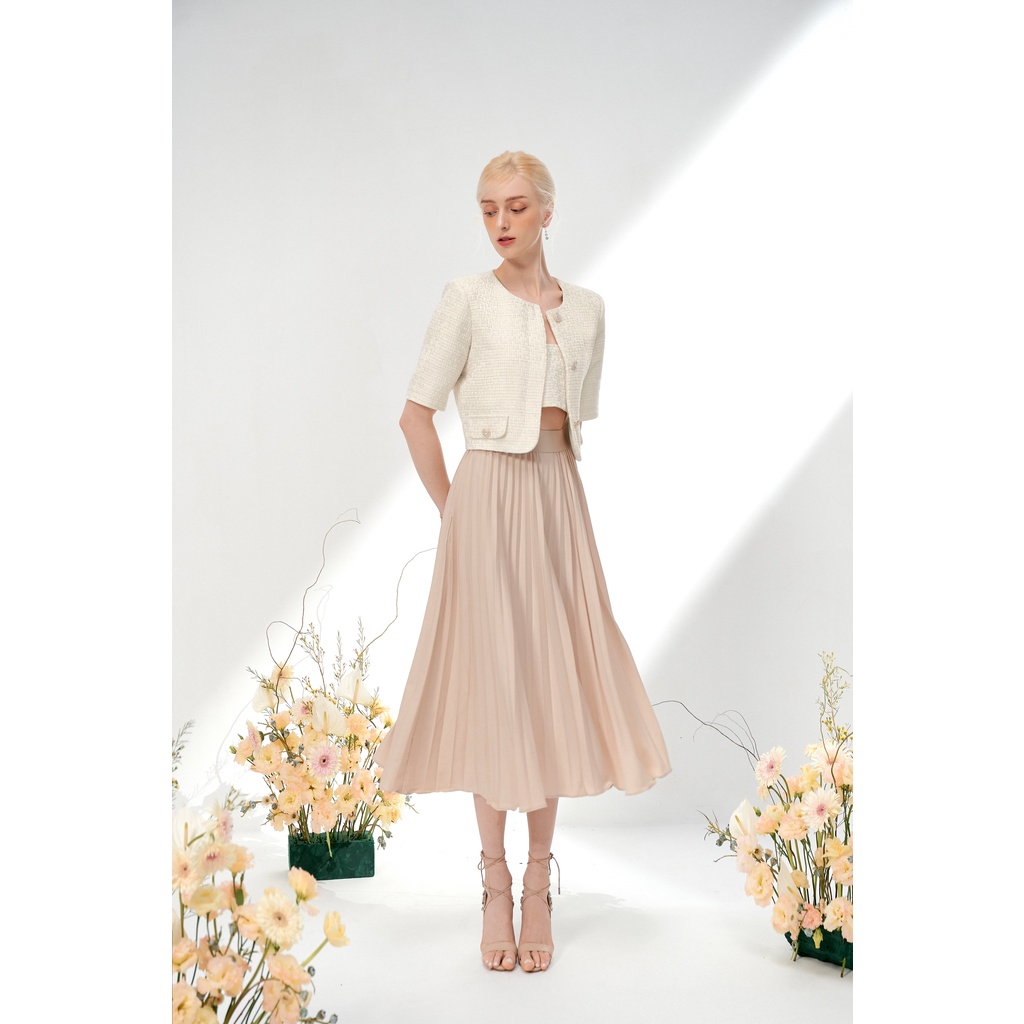 Áo dạ sang trọng, công sở Cream Jacket cổ bo tròn by Joie des Roses | BigBuy360 - bigbuy360.vn