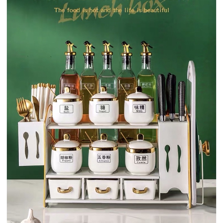 Bộ gia vị nhà bếp 15 món màu trắng cao cấp