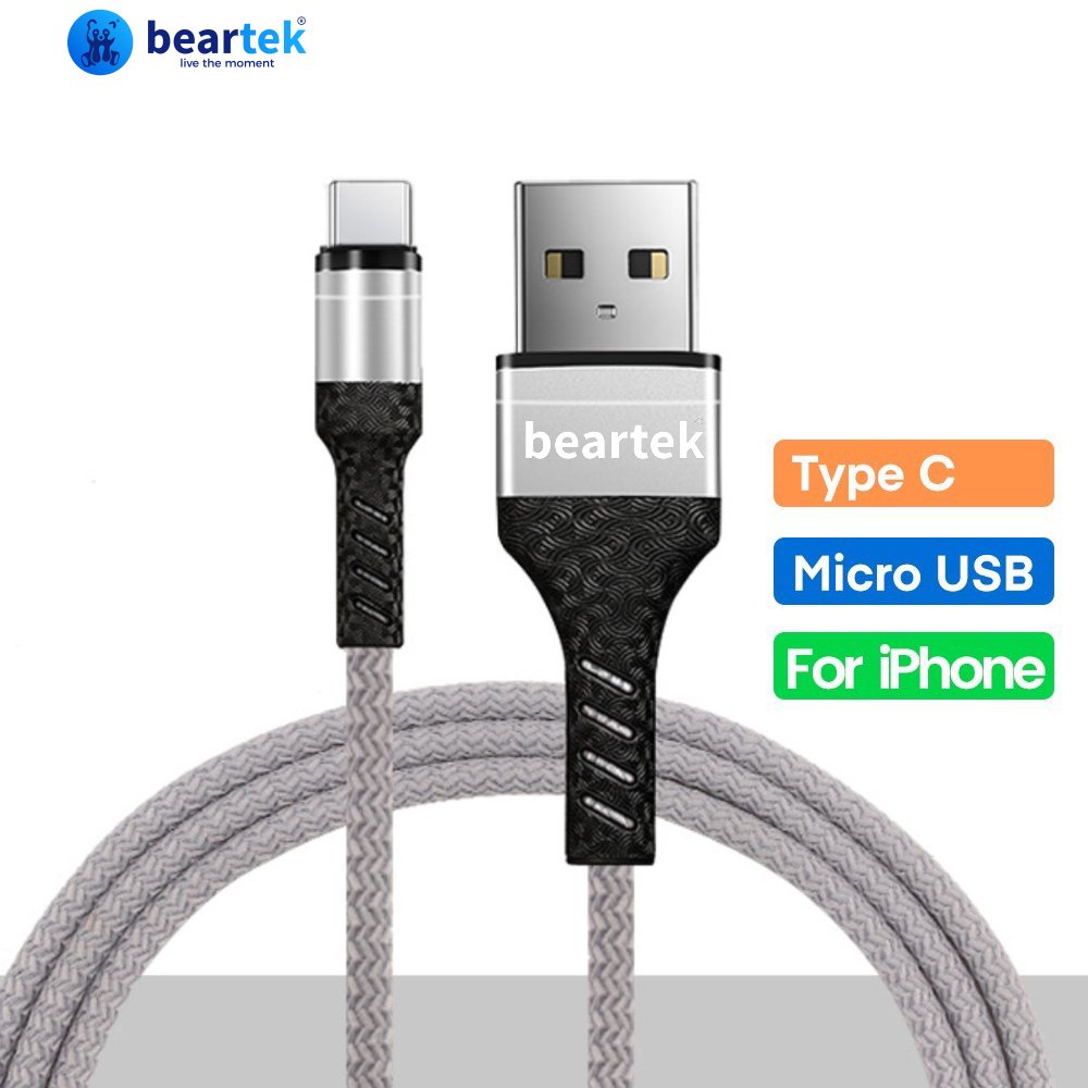 Dây Cáp Sạc Nhanh Beartek Bện Dây Nylon Cổng USB Type C Cho Android