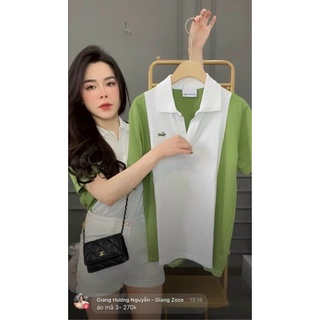 Áo Thun Polo Xanh Nửa Trắng Cổ Dệt Bo Viền Chất Đẹp, Áo Polo Nữ Ngắn Tay