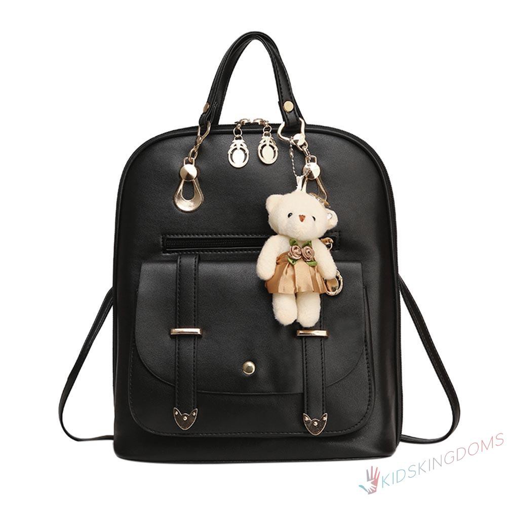 【Big Sale】Fashion 8 Colors Women Student Preppy Style Bear Pendant Bookbag Backpack