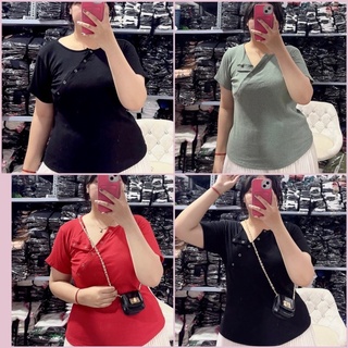 Áo thun cổ trụ nút bấm Bigsize Nữ chất thun gân