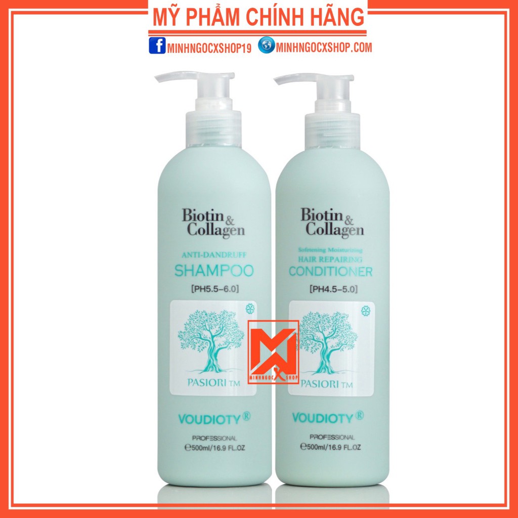 Dầu gội xả ngăn gàu BIOTIN xanh dương - BIOTIN COLLAGEN VOUDIOTY 500ml chính hãng