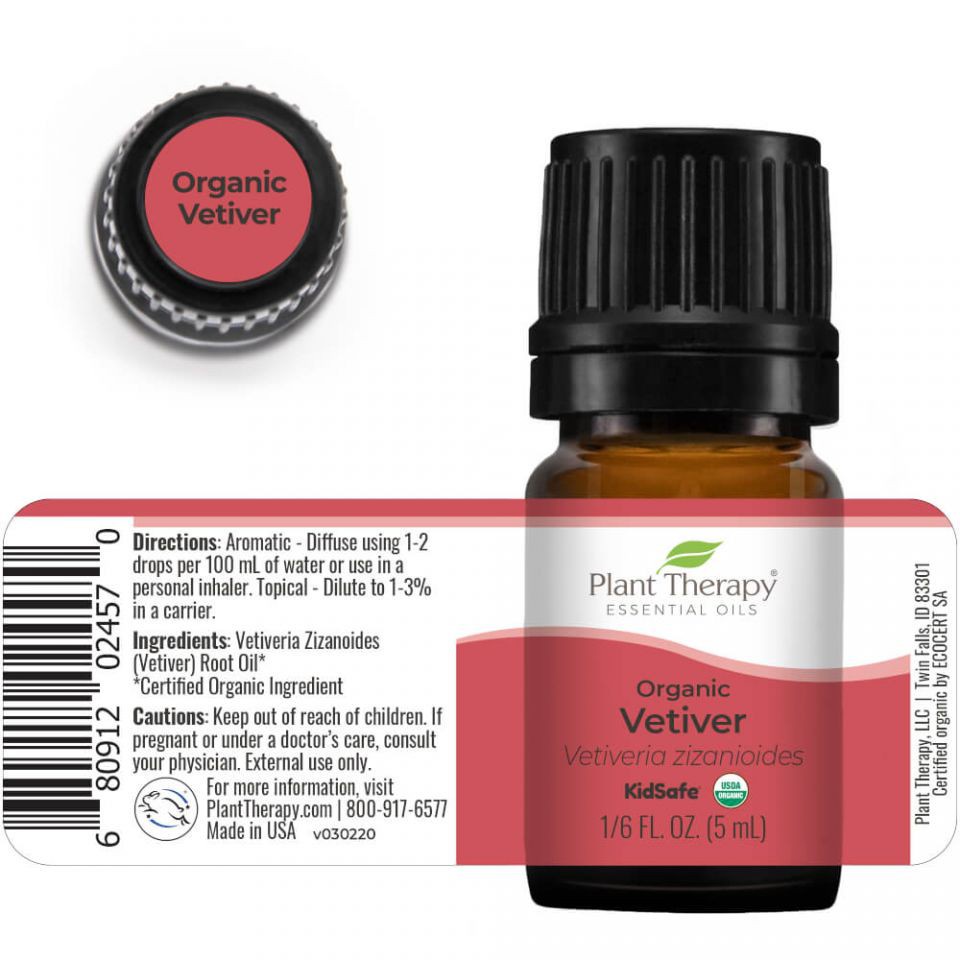 Plant Therapy - Tinh Dầu Cỏ Hương Lau Hữu Cơ - Vetiver Organic KidSafe Essential Oil - 5mL