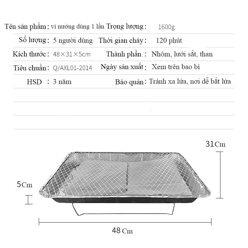 🆕 Bếp nướng than dùng 1 lần tiện lợi 31x5x48 cm