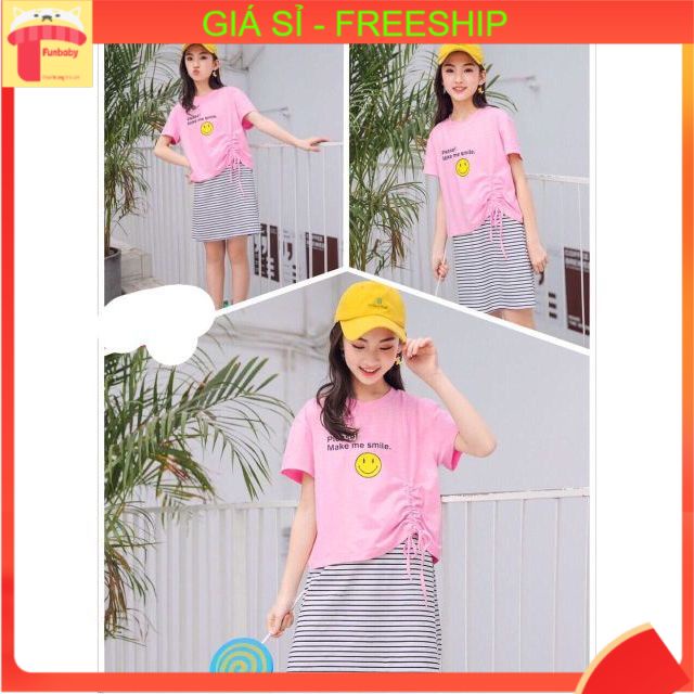 Set váy cho bé gái 10-16 tuổi rời in chữ và hình mặt cười, Đầm hè trẻ em vải cotton kiểu dáng thời trang