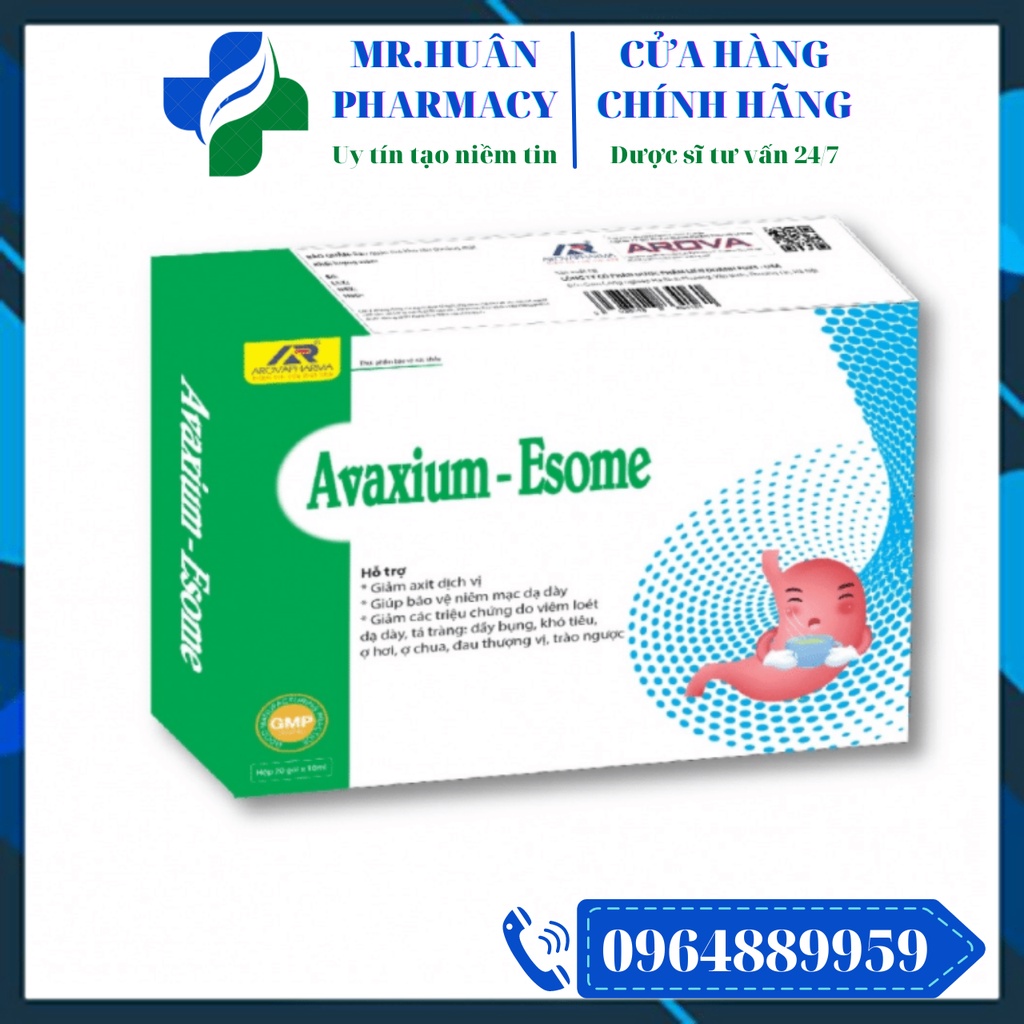 Avaxium Esome (Hộp 20 gói) - Hỗ trợ giảm axit dịch vị, giúp bảo vệ niêm mạc dạ dày, giảm các triệu chứng viêm loét DD-TT