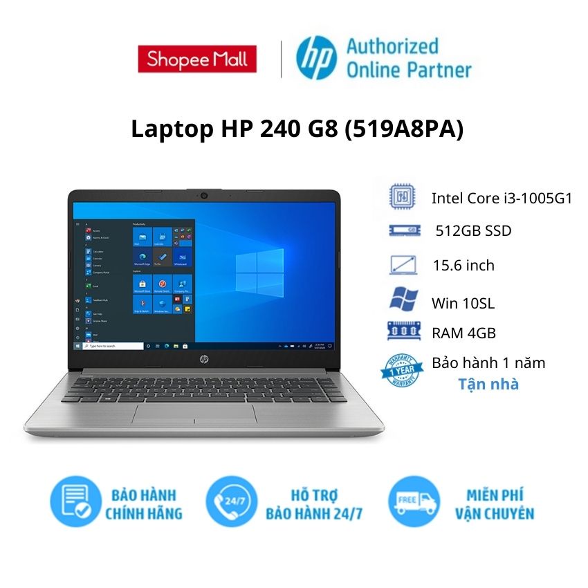 [Mã ELHP12 giảm 12% đơn 500K] Laptop HP 240 G8 (519A8PA)/ Core i3-1005G1/ RAM 4GB/ 512GB SSD/ 14inch FHD